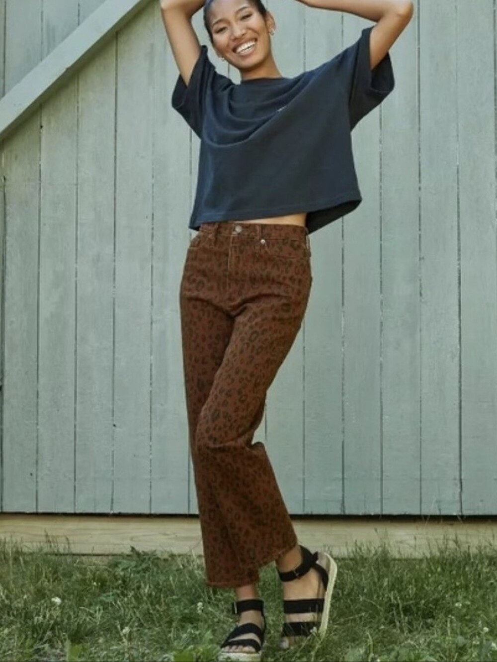 Universal Thread Vintage Straight Leg High-Rise Jeans in Brown Leopard Print, 0